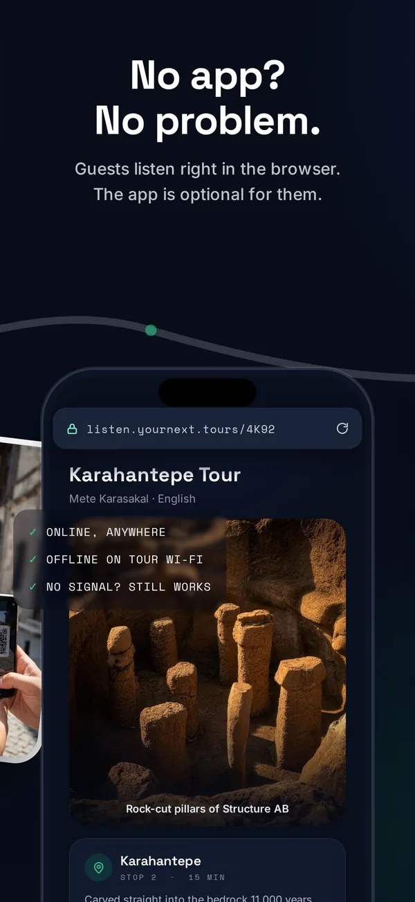 A guest phone with the listening page open in the browser.