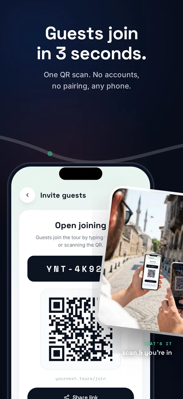 The join screen showing the QR code guests scan to enter the tour.