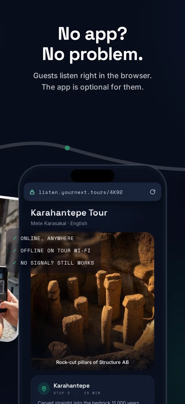 A guest phone with the listening page open in the browser.
