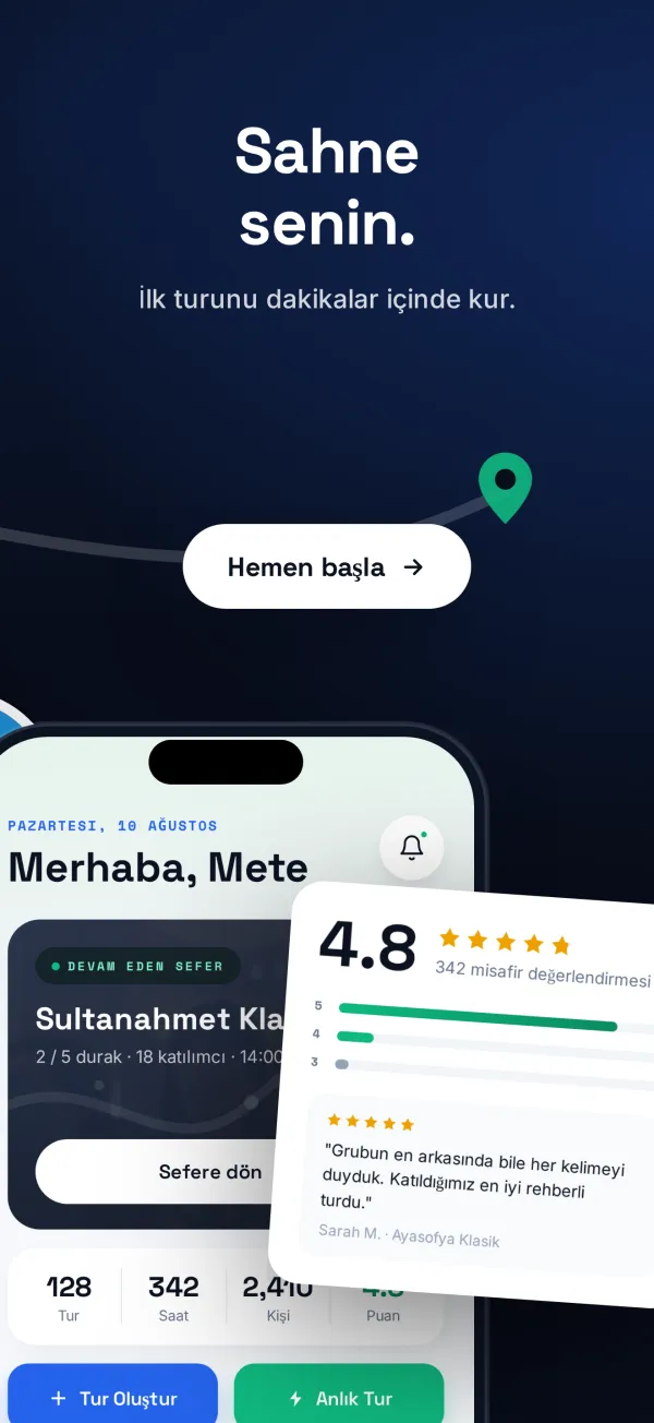 Ana ekran: ilk turunuzu dakikalar içinde kurun.