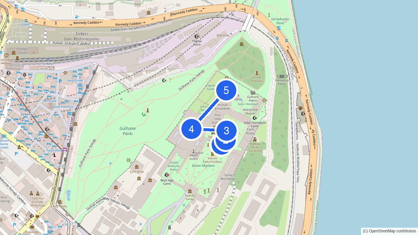 Walking order: Gate of Felicity - Audience Chamber - Library of Ahmed III - Imperial Harem - Baghdad Kiosk